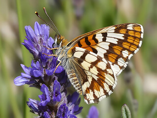 Obraz premium Butterfly on Lavender: A Detailed Illustration