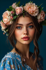 Naklejka premium A woman with a flower crown on her head