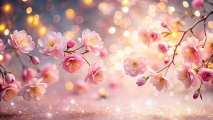 Fototapeta premium Delicate pink flowers with sparkling lights , Pink, Flowers, Sparkling, Lights, Bright, Soft, Petals, Romantic, Beautiful