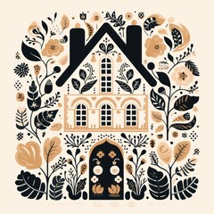 Scandinavian, Nordic and Folk art style with hygge elements and ornaments. Cozy home.