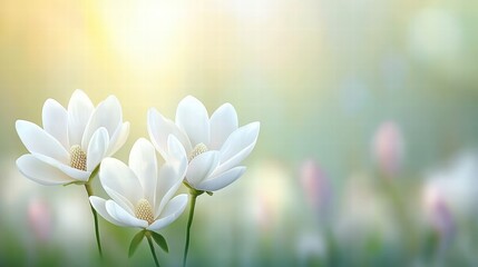 Elegant White Flowers in Soft Focus with Gentle Light Background