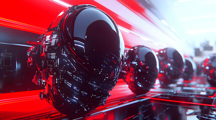 Naklejka premium Cyberpunk 3D Helmet Illustration