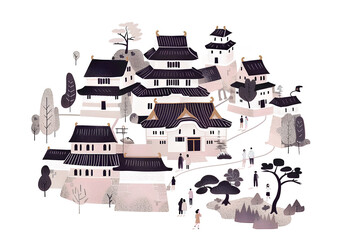 手描きのお城のある風景