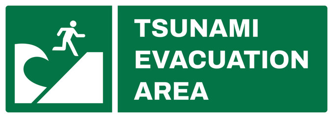 ISO emergency and first aid safety signs uppercase text_tsunami evacuation area_landscape size 1/2 a4,a3,a2,a1	 
