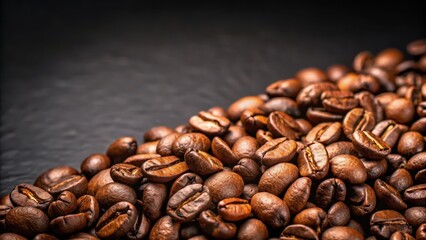 Naklejka premium Closeup of brown roasted coffee beans on a dark background, coffee, beans, roasted, closeup, dark, background, caffeine, beverage