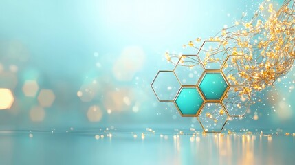 Obraz premium Abstract Gold Hexagon Teal Background Luxury Banner Design