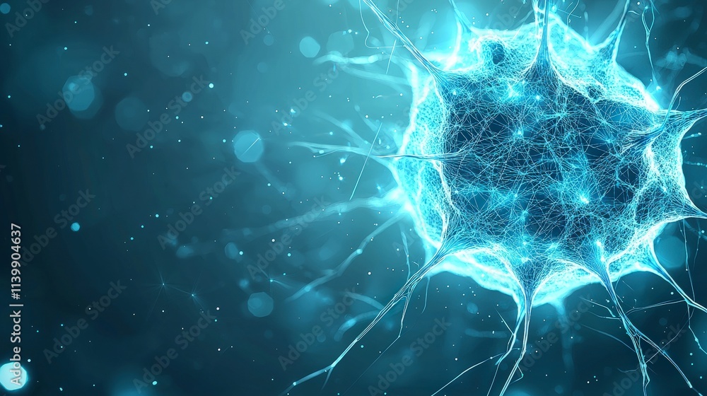 Poster abstract neural network glowing blue cell structure 4k sci fi background