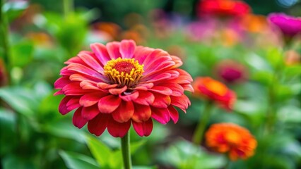 Vibrant Zinnia elegans flower blooming in outdoor garden, Zinnia, Zinnia elegans, Common Zinnia, Dahlia Flowered