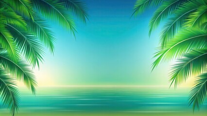 Fototapeta premium Tropical paradise gradient background with green fading to turquoise and blue , Exotic, fresh, fun, island, paradise