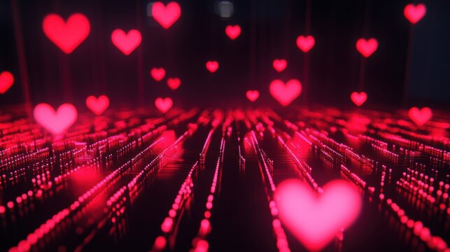 Neon hearts in digital space	