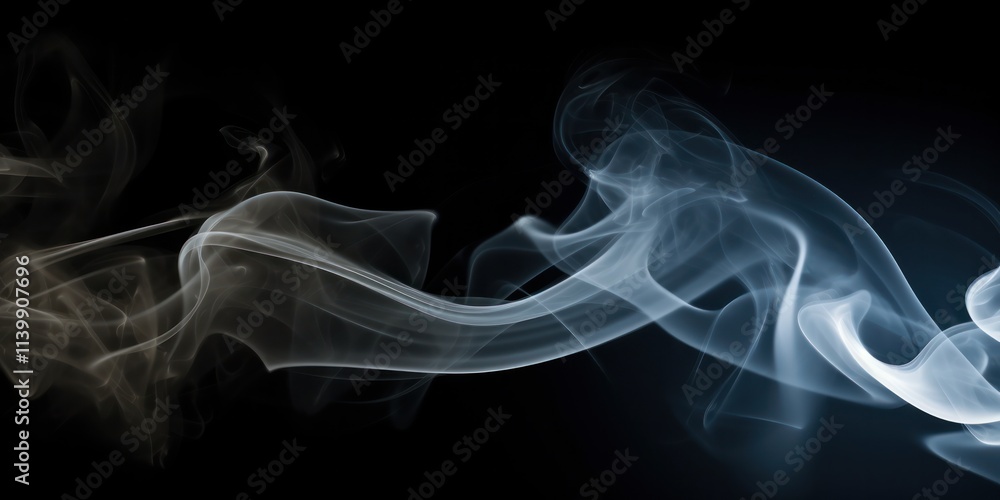 Poster ethereal wisps of smoke swirl gracefully against a dark background, creating a captivating and myste