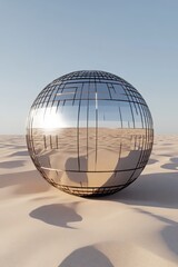 Reflective Metal Sphere in Desert	