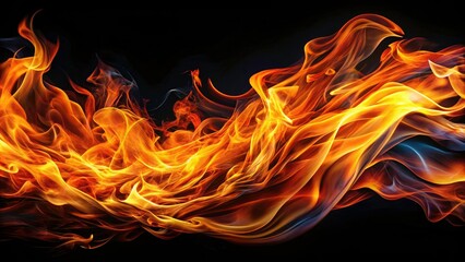 Fototapeta premium Abstract Fire Flames Movement on Black Background - Long Exposure Photography, Fiery Swirls, Dynamic Energy, Light Trails, Warm Colors, Artistic Flames, Fire 