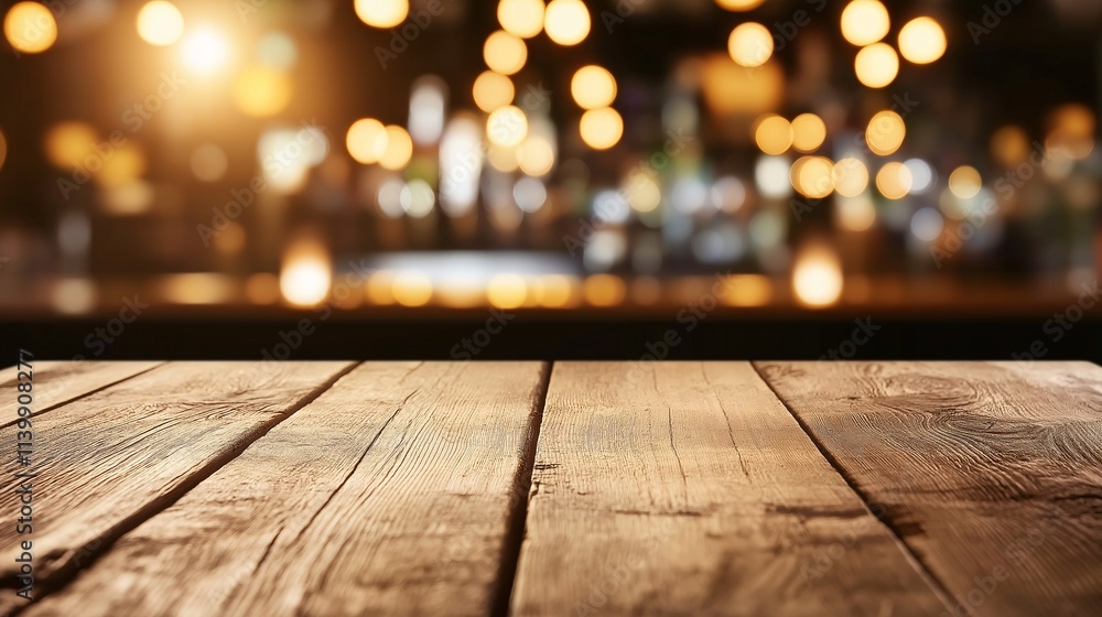 Aufkleber a close-up view of a wooden table with soft focused background lights creating a warm and inviting a