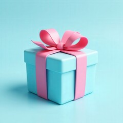 Obraz premium Light Blue Gift Box with Pink Bow 