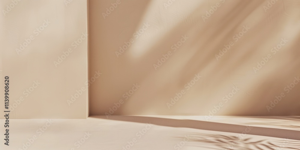 Poster calming minimalistic scene featuring soft beige walls and gentle shadows creating a serene atmospher