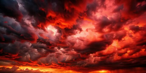Dramatic red sky with black ominous clouds , red, sky, dramatic, clouds, black, ominous, moody, atmospheric, weather, storm