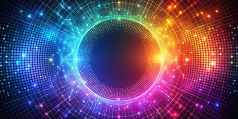 Obraz premium Abstract grid circle particle background with vibrant colors, abstract, grid, circle, particle, background, vibrant