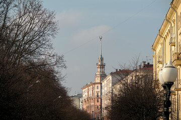 view of a beautiful old building with a spire in Minsk (Belarus)