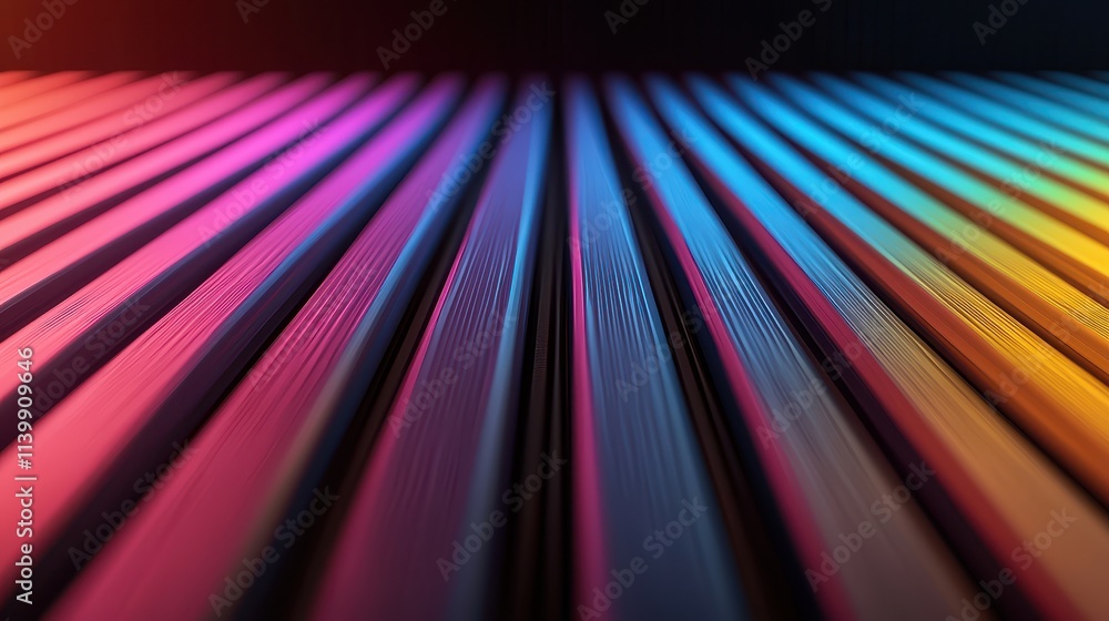 Poster sound loud 3d rendering concept, hyper-realistic rendering of vibrating strings in vibrant colors an