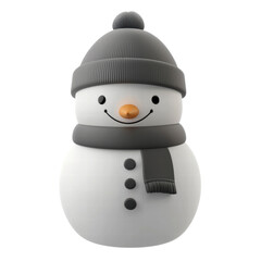 Cheerful snowman wearing a gray hat and scarf