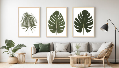 Minimalist Elegance: Triptych of Framed Palm Leaf Art for Modern Decor