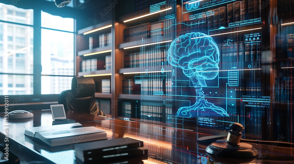 Canvas Prints a law office featuring an augmented reality screen projecting ai ethical guidelines, legal framework