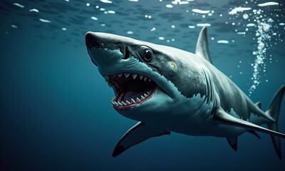 Fototapeta premium Great white shark underwater photography deep blue ocean