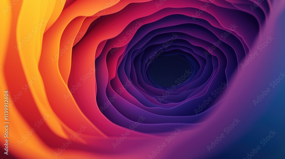 Poster sound loud 3d rendering concept, artistic vortex depiction illustrating sound intensity in vivid col