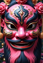Naklejka premium Pink and Gold Chinese Opera Mask 
