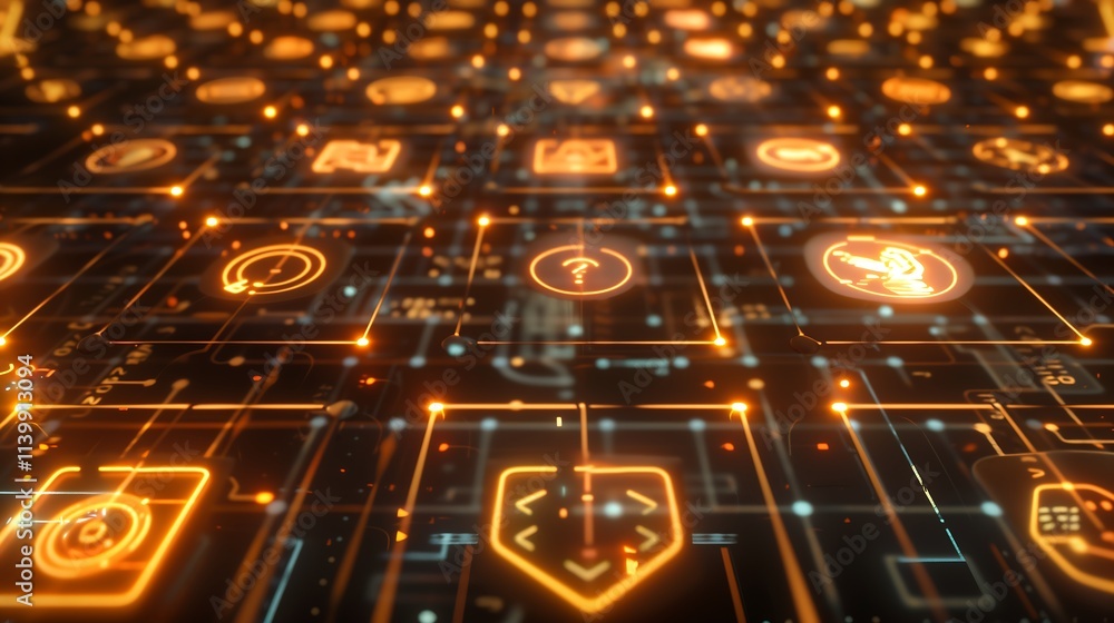 Poster abstract 3d visualization of ai responsibility concepts, including fairness, transparency, and regul