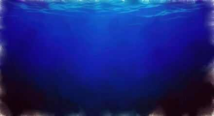 Naklejka premium Deep Blue Tranquility: An ethereal underwater scene invites you to dive into the serenity of the deep blue, where sunlight filters through the surface, casting an otherworldly glow. 