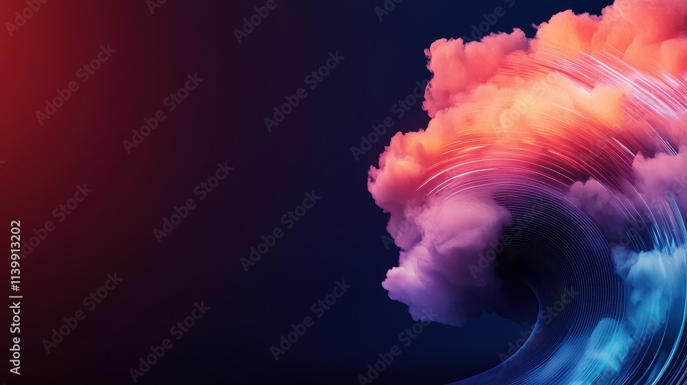 Poster sound loud 3d rendering concept, colorful visualization of explosive audio waves forming in a dramat