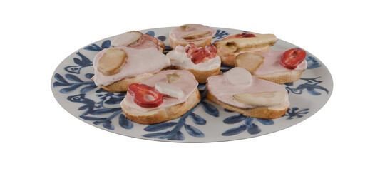 Plate with small sandwiches isolated on white