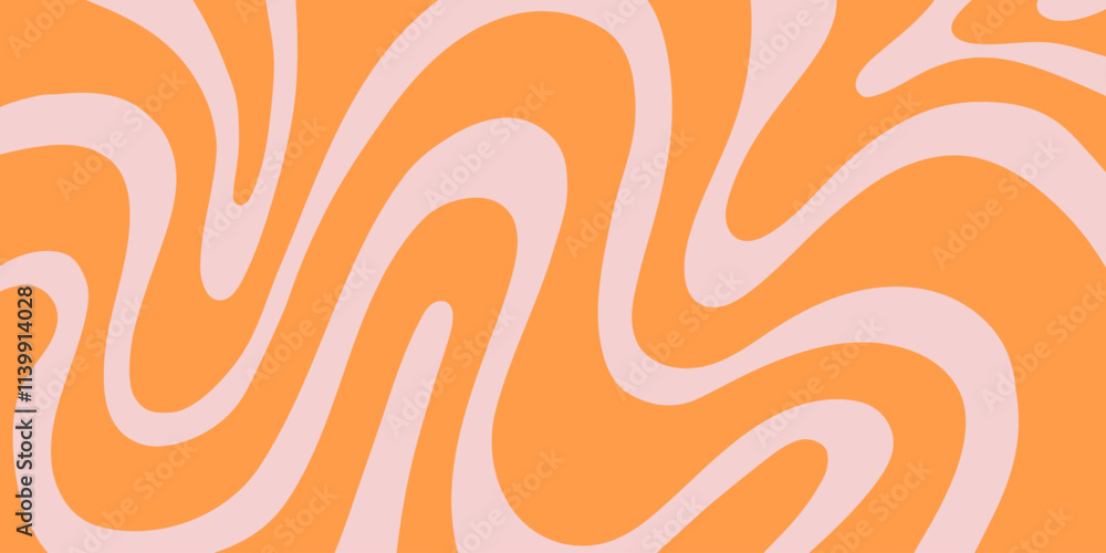 Poster Abstract Trippy Hand Drawn Groovy Pattern Vector Design. Fun Vintage Y2k Wavy Texure. Curvy Psychedelic Background.