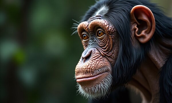close up portrait chimpanzee profile view wrinkled skin