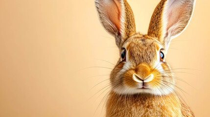 Obraz premium Close-up of a red rabbit on a beige background.