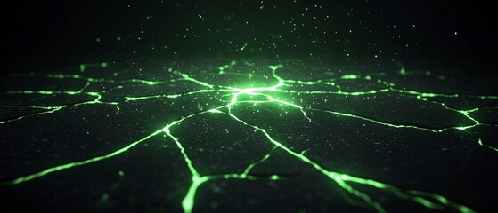 Glowing Cracks  Dark Green Surface  Abstract Texture  3D Render  Sci Fi Background