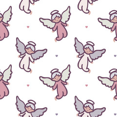 Seamless pattern of Angels. For Valentine's Day for birthday. Children, Cupid, decorated with hearts. Holiday background for packaging, textiles
