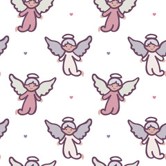 Seamless pattern of Angels. For Valentine's Day for birthday. Children, Cupid, decorated with hearts. Holiday background for packaging, textiles