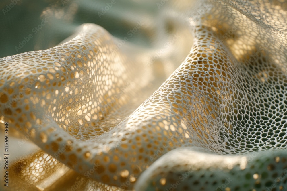 Poster close-up of beige textured fabric with a unique patterned weave, illuminated by sunlight.