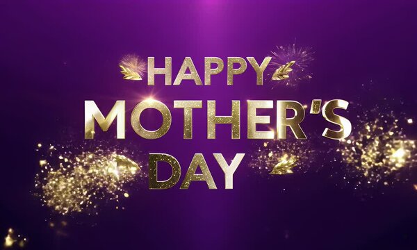 Luxurious ‘Happy Mother's Day’ text in metallic gold , with sparkling effects and a deep purple gradient background.