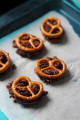 Naklejka premium Pretzels with chocolate filling fresh homemade