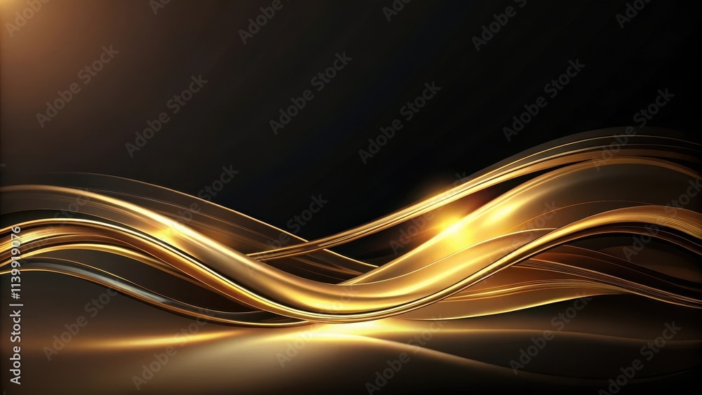 Wall mural Abstract dark background with elegant golden waves, dark, abstract, background, texture, design, gold, waves, flowing, luxury