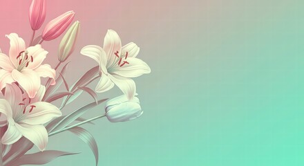 Pastel Lilies and Tulips: A delicate bouquet of lilies and tulips, bathed in soft pastel hues, creates a serene and elegant image, perfect for adding a touch of springtime beauty to any project.