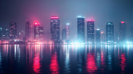 Fototapeta premium Neon Cityscape Reflection: A Futuristic Illustration