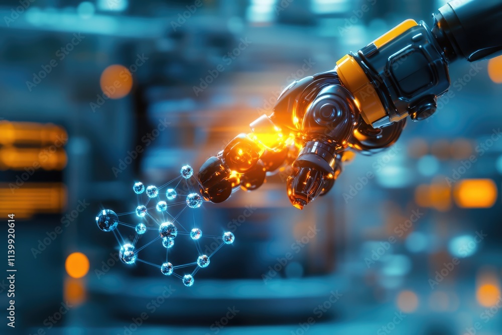 Aufkleber a robotic arm interacts with a molecular structure, showcasing advancements in ai and nanotechnology