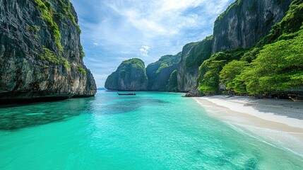 Fototapeta premium Serene Tropical Lagoon Surrounded By Lush Cliffs