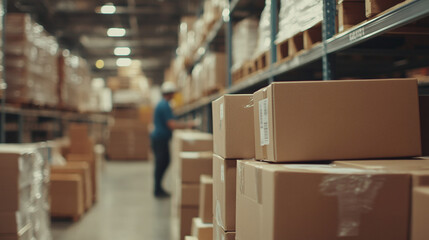 Packed parcels lie in warehouse