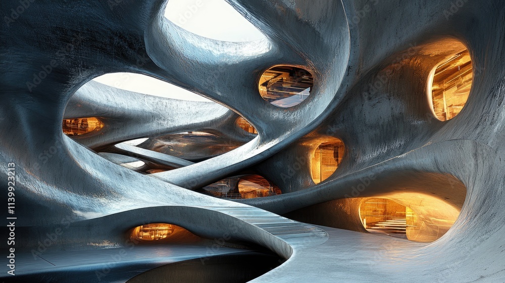Poster abstract architectural design showing fluid concrete forms